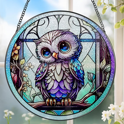 DOUHASU Owl suncatcher 8-inch diamond glass brightens windows with vibrant color patterns.