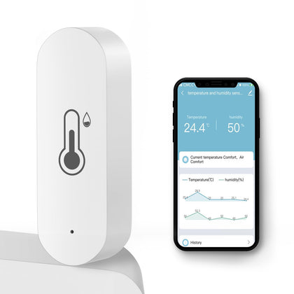 DoHome WiFi temp humidity sensor front view showing compact design for easy placement