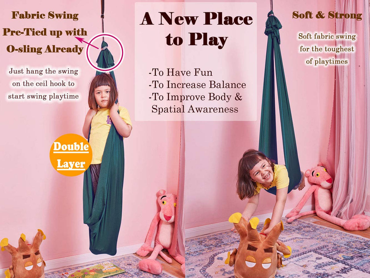 DOI IRON sensory swing supports up to 300 lbs for inclusive use.