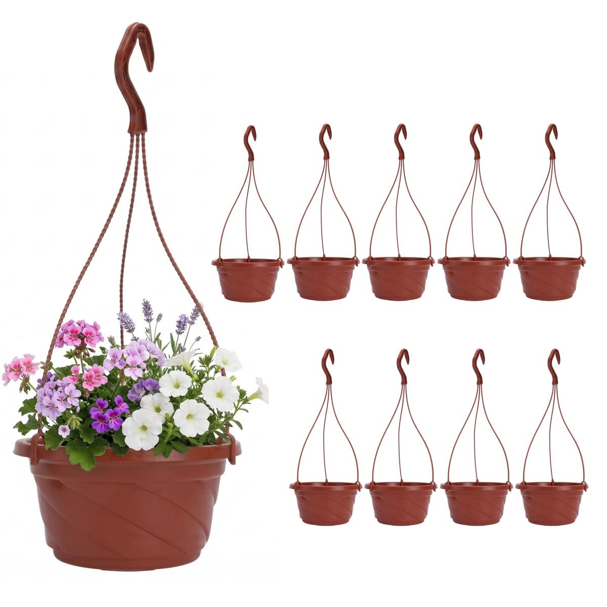 DOITOOL 6.7-inch brown hanging pot with hook for indoor or outdoor use