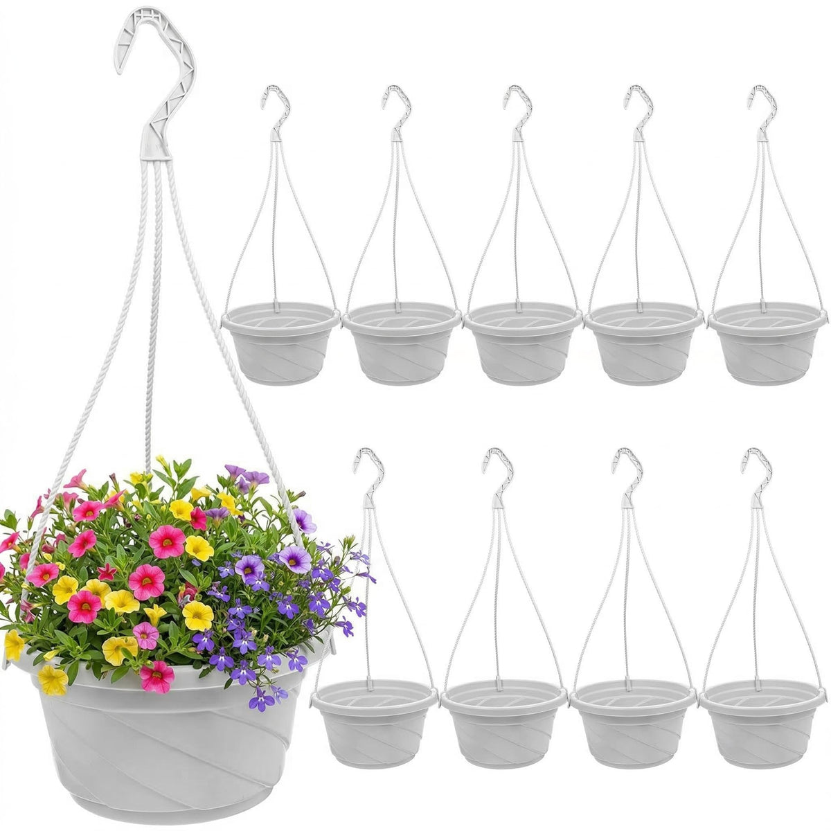 DOITOOL hanging pots in white with 6.7 inch size and drainage for healthy roots