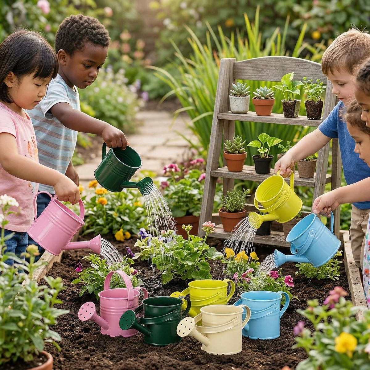 DOITOOL Kids metal watering can green 5-pack easy plant care
