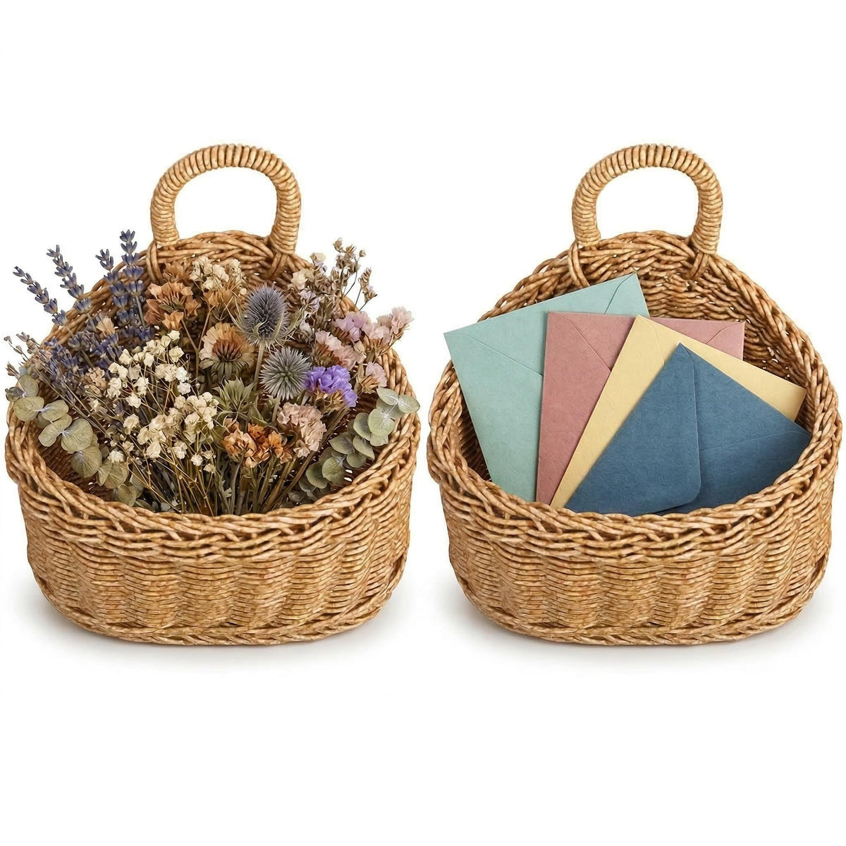DOITOOL wicker hanging basket on front door for mail and keys, space-saving storage
