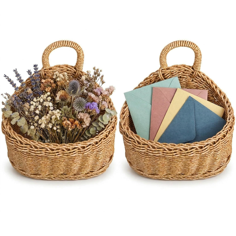 DOITOOL wicker hanging basket on front door for mail and keys, space-saving storage