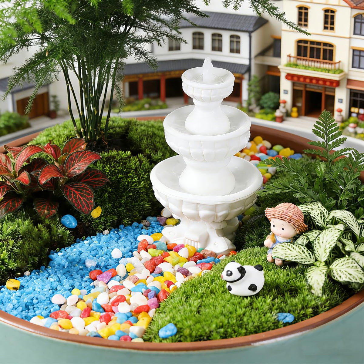 DOITOOL miniature dollhouse fountain showcases a tiny water feature for dioramas
