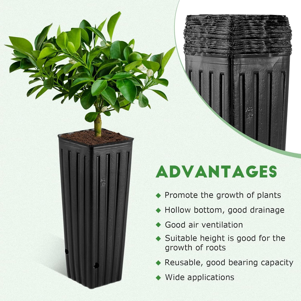 DOITOOL plastic planter with stackable design saves storage space.