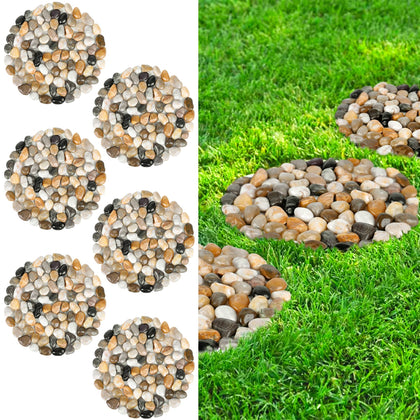 Dojobkinb river rock stepping stones: six 10-inch discs for durable, weather-ready garden paths