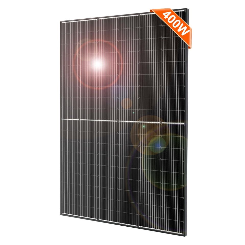 DOKIO 400W mono panel front view, ideal for garden solar setups