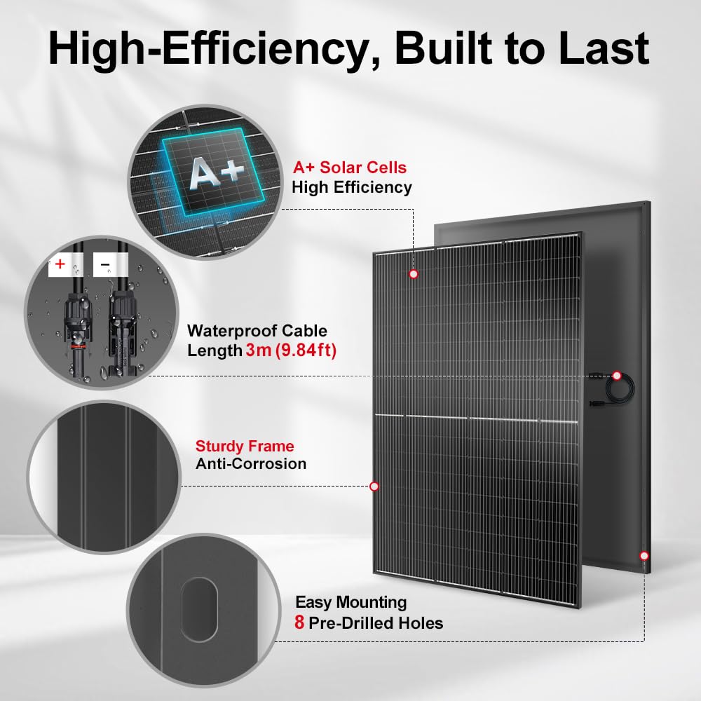 DOKIO 400W panel predrilled holes simplify mounting with common brackets