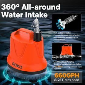 DOKO pump with 6ft cord for flexible placement and safe operation