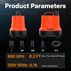 DOKO submersible pump in aquarium or fountain setup
