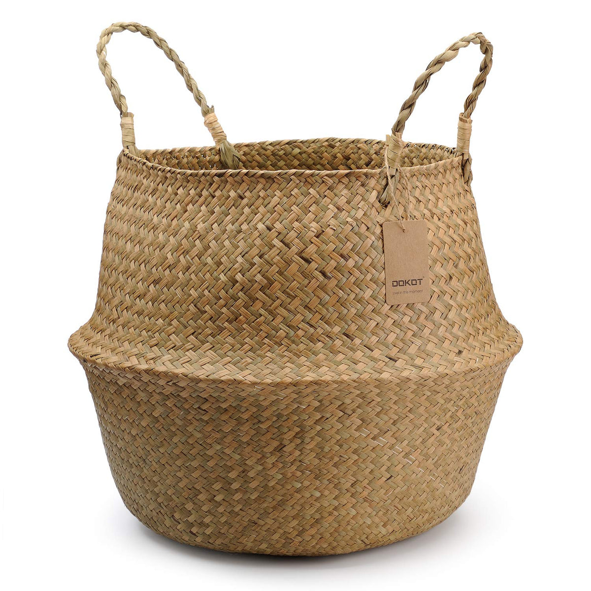 DOKOT large seagrass belly basket used as a plant pot for chic decor