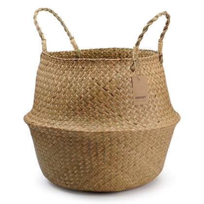 DOKOT large seagrass belly basket used as a plant pot for chic decor
