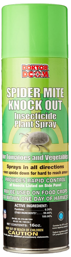 Doktor Doom Spider Mite Knockout bottle poised for indoor and outdoor pest control.