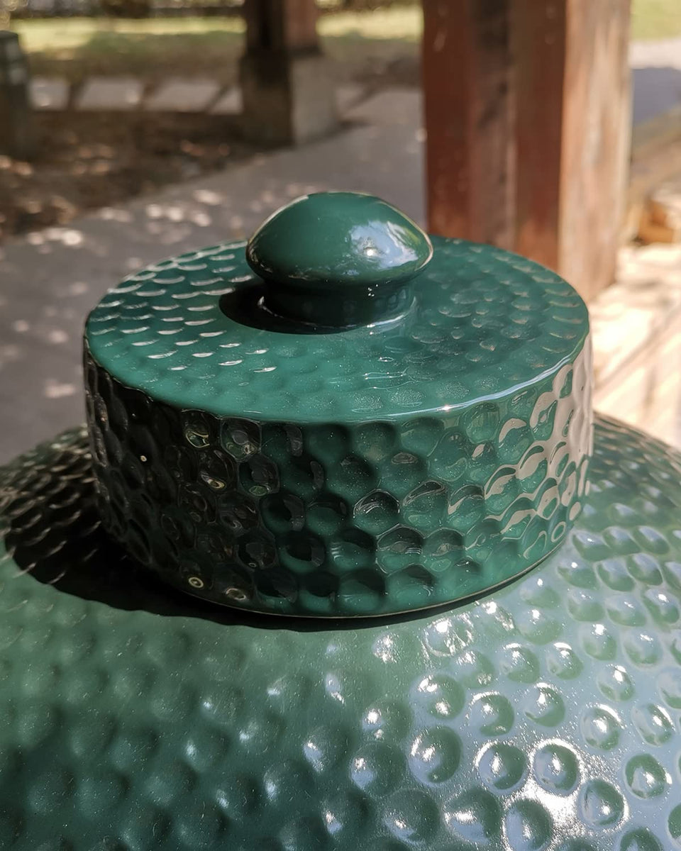 DOLAMOTY damper cap top view shows durable ceramic heat shield for Big Green Egg.