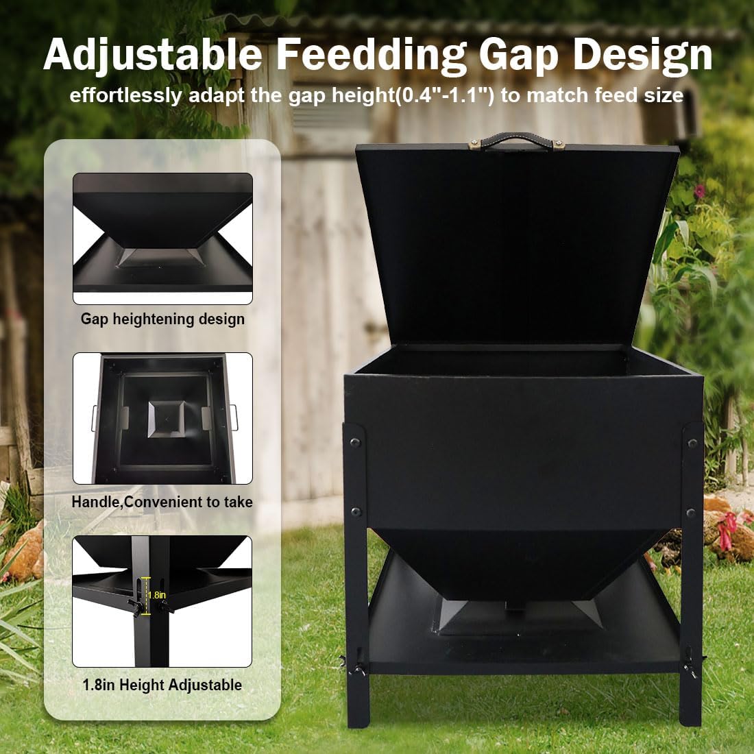 Dolemoduo large-capacity feeder holds up to sixty pounds of feed for many birds.