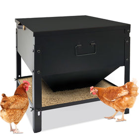 Dolemoduo metal chicken feeder with lid protects feed from rain and moisture.