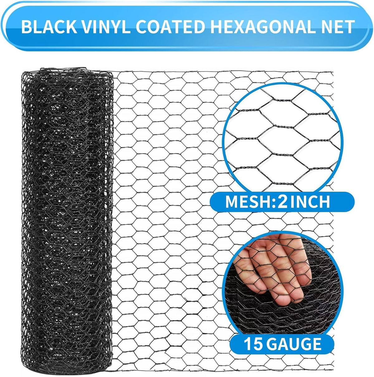 DOLEMODUO black vinyl-coated roll provides durable outdoor fencing.