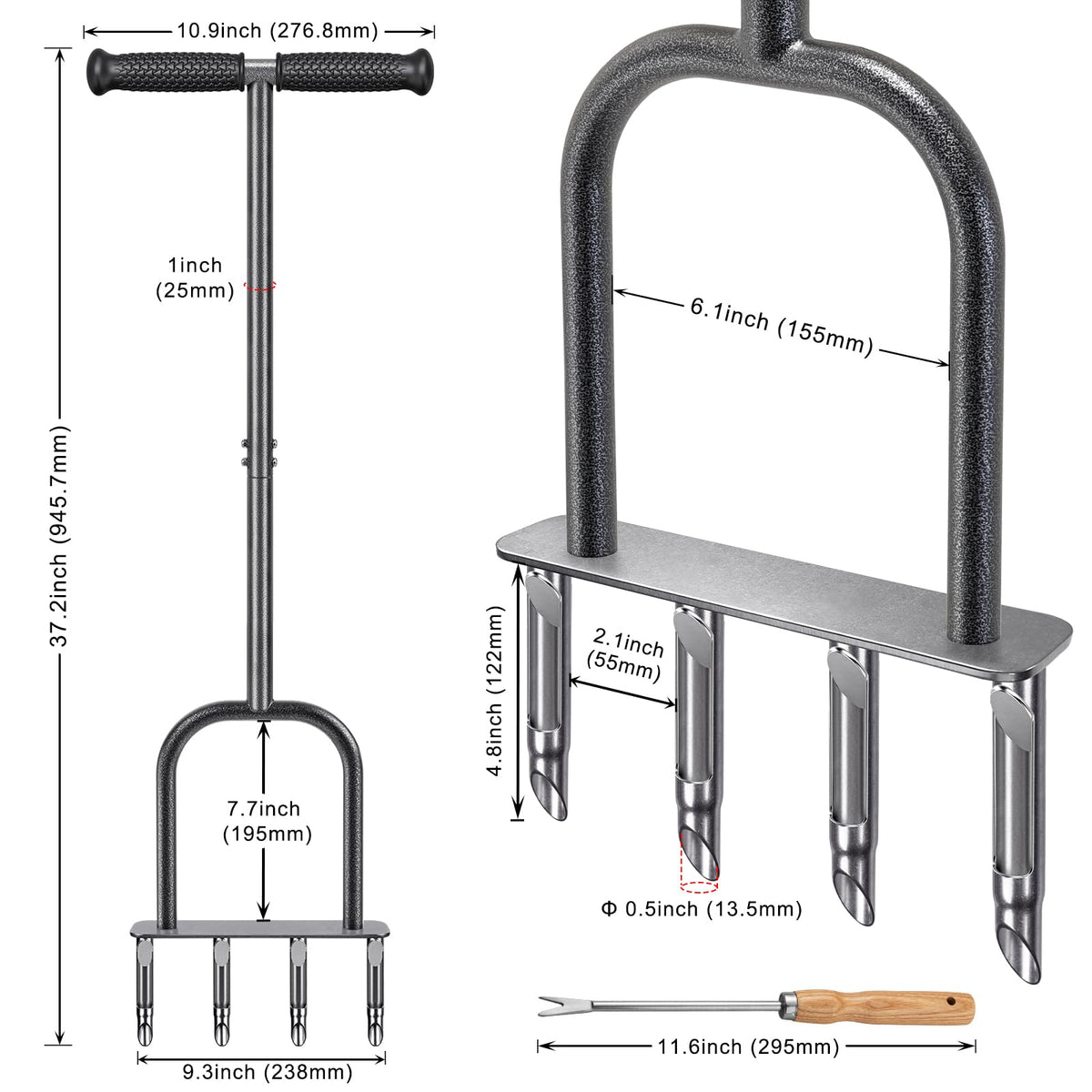 Dolibest aerator designed for standing operation to reduce back strain.