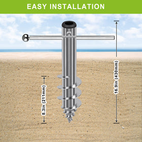 Dolibest drill-in design for quick, tool-free installation into beach sand.
