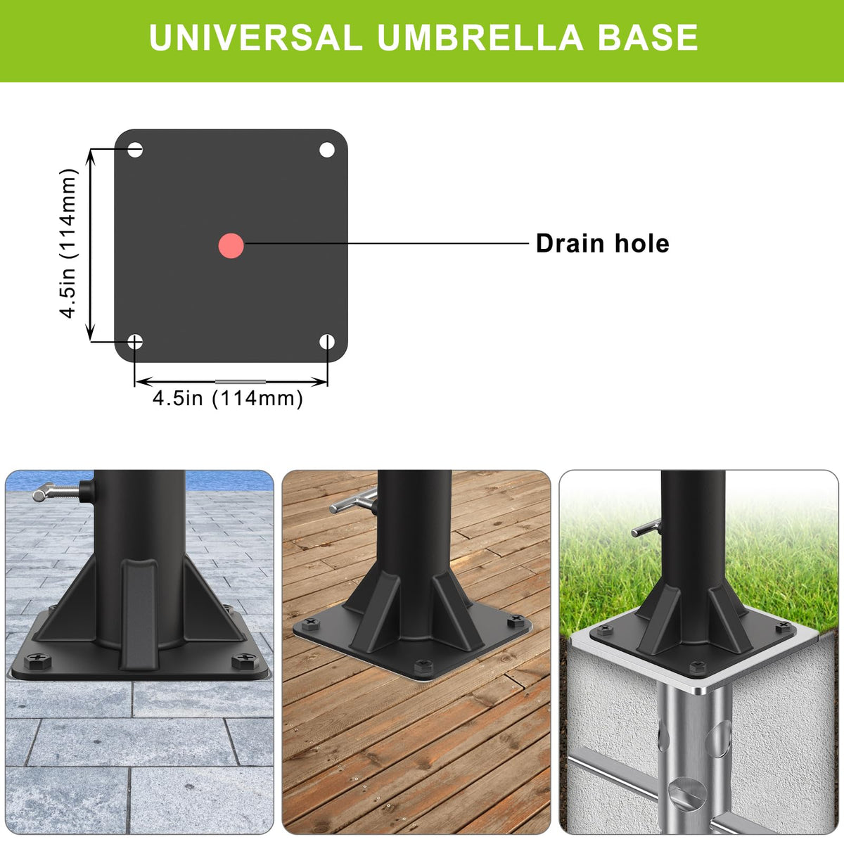 Outdoor-ready base designed for decks, balconies, and docks.