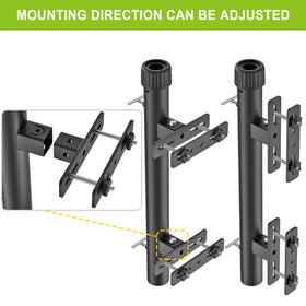 Dolibest deck mount shows adjustable width for railing posts.