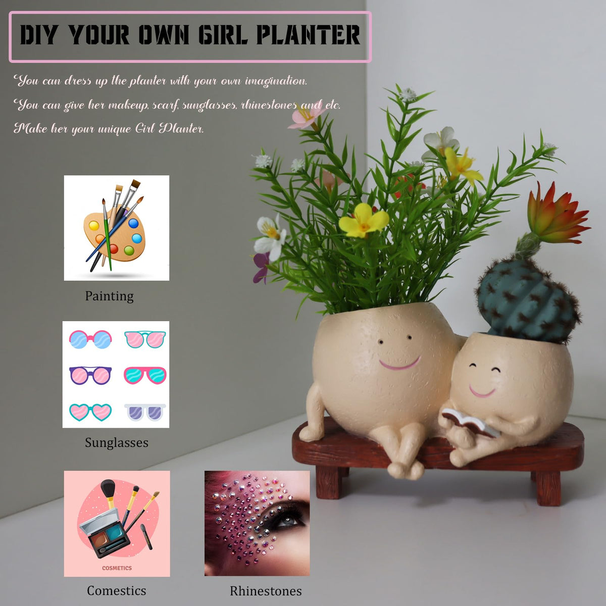 Dolkgy Face Pots outdoor display on patio withstands weather for continued charm.