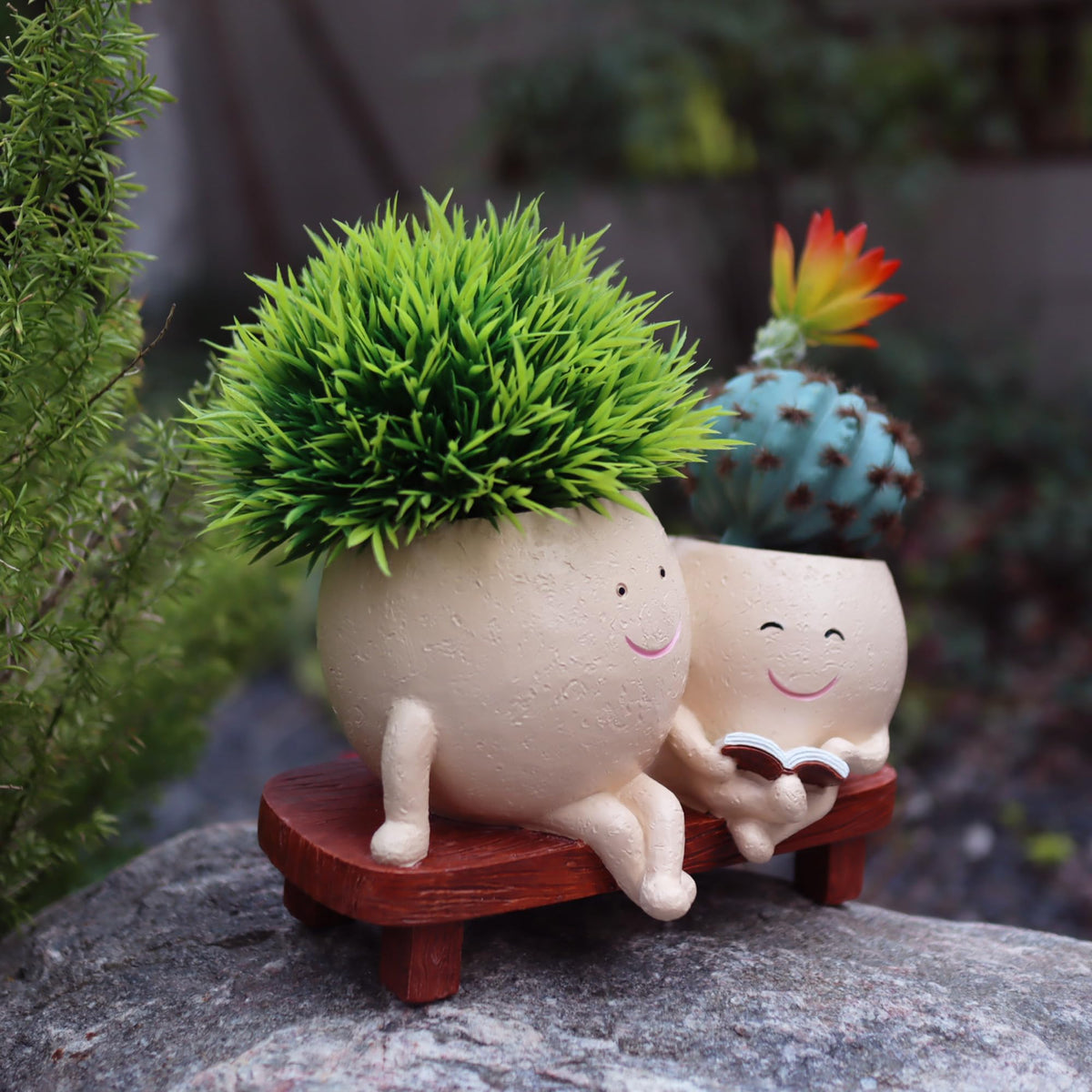 Dolkgy Face Pots windowsill decor brightens kitchen with playful design.
