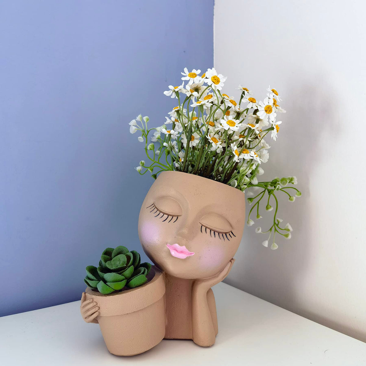 Dolkgy head flower pot suitable for indoor and outdoor displays.