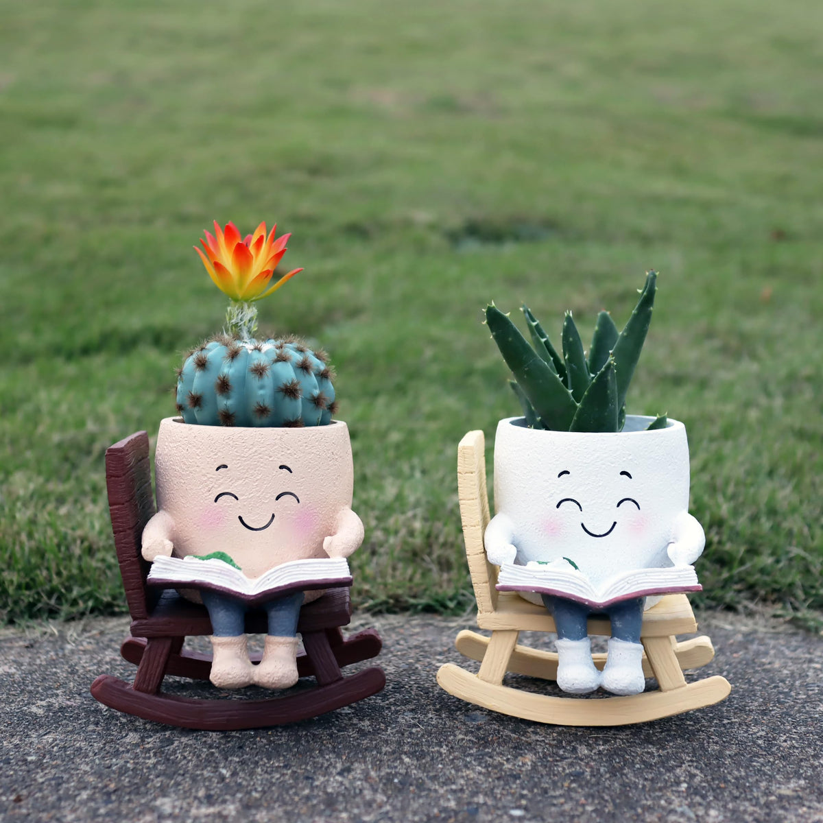 Dolkgy rocking chair planter used as office decor for a playful touch