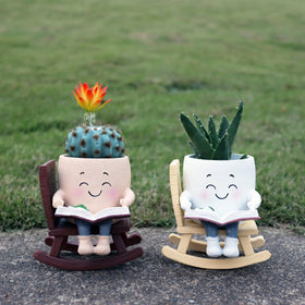 Dolkgy rocking chair planter used as office decor for a playful touch