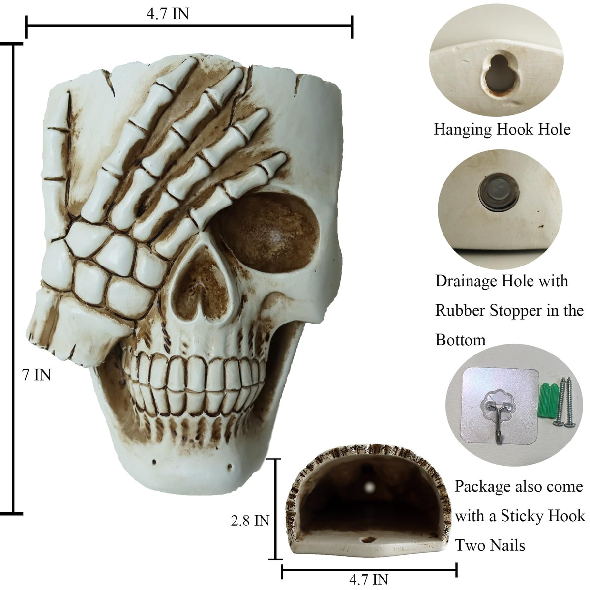 Dolkgy skull wall planter hanging mount for easy wall display.