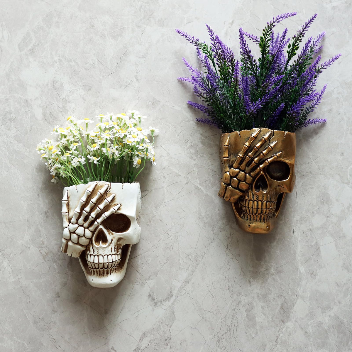 Dolkgy white skull face planter adds unique statement to shelves.