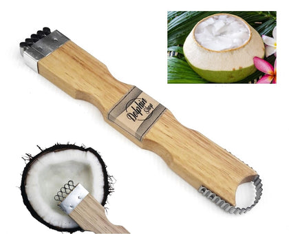 Dolphin Shop coconut grater wooden handle for easy fresh meat shredding