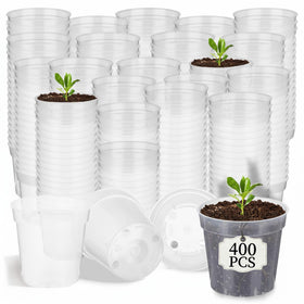 Domensi 400pcs 2-inch clear nursery pots bundle for seed starting and transplanting.