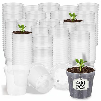 Domensi 400pcs 2-inch clear nursery pots bundle for seed starting and transplanting.