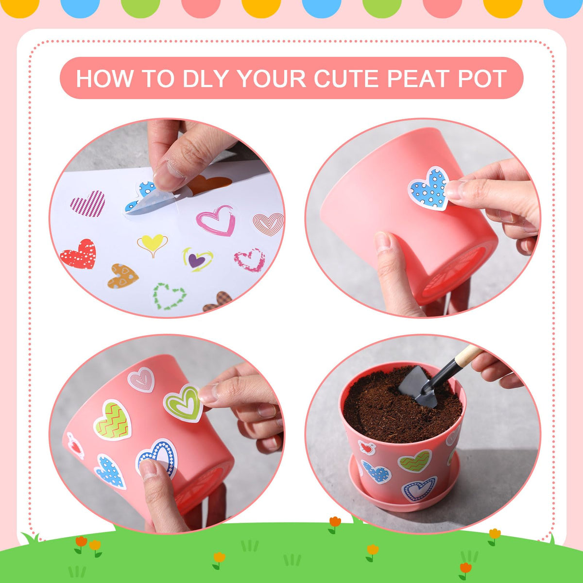 Domensi 458 sticker sheets with heart patterns to personalize plants.