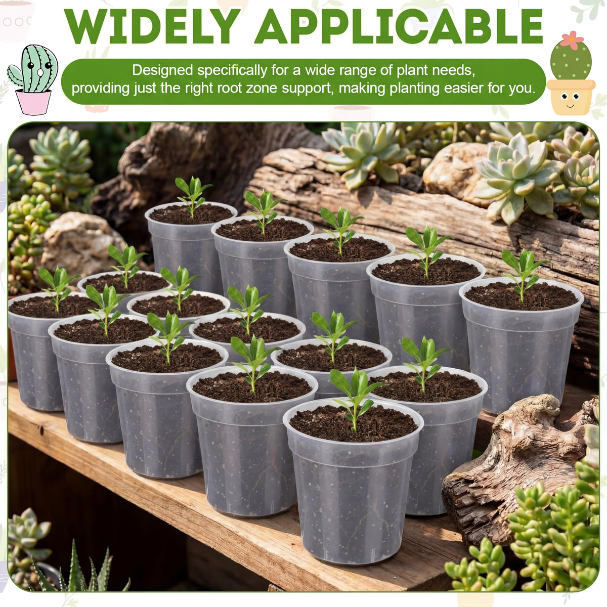 Durable flexible plastic pots resist deformation during reuse.