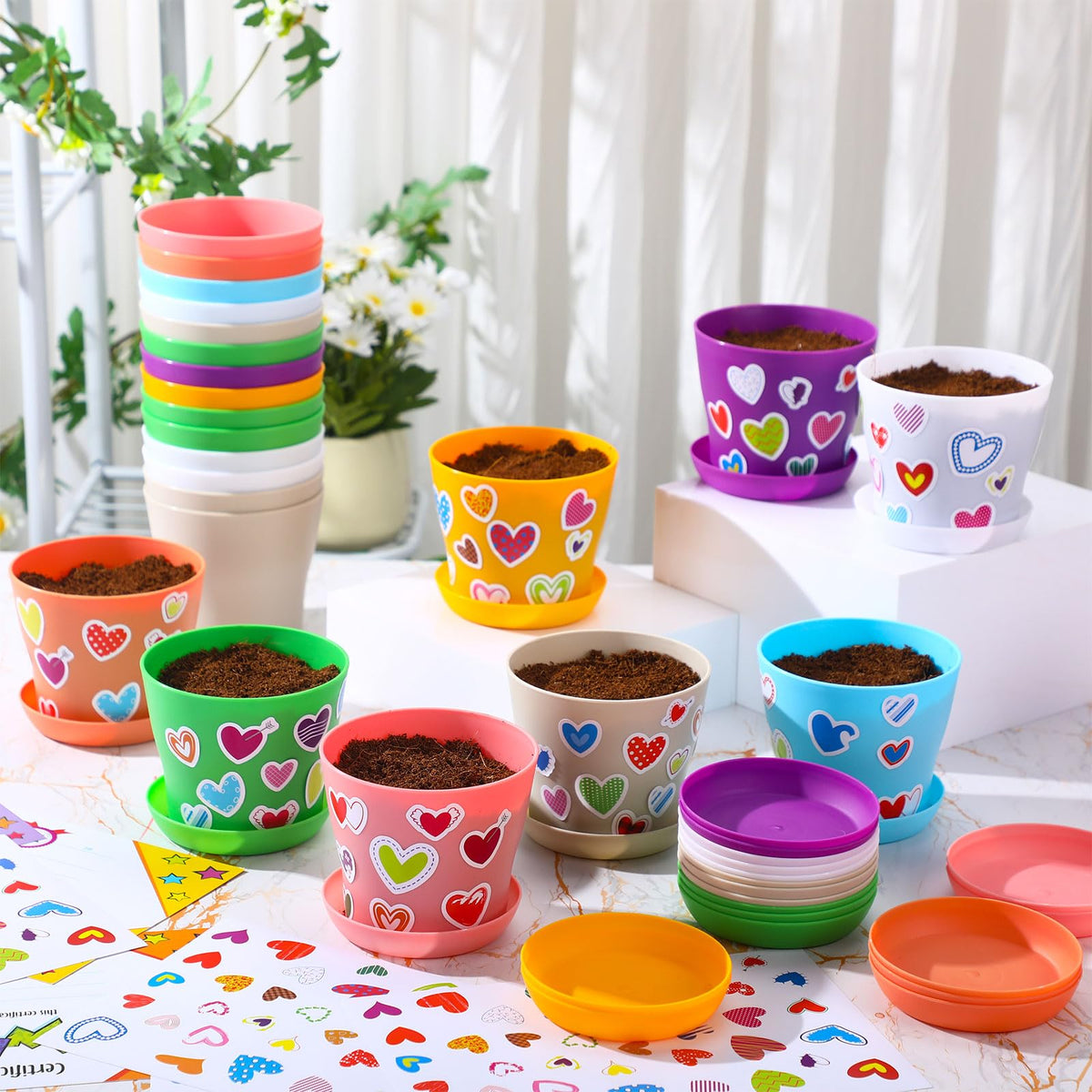 Domensi durable plastic pots with drainage-friendly tray for easy care.