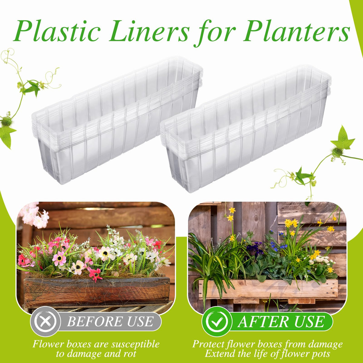 Domensi planter liner suitable for indoor and outdoor use in rectangular boxes.