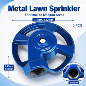 Lightweight 1 lb cast iron sprinkler is easy to move for zone changes.