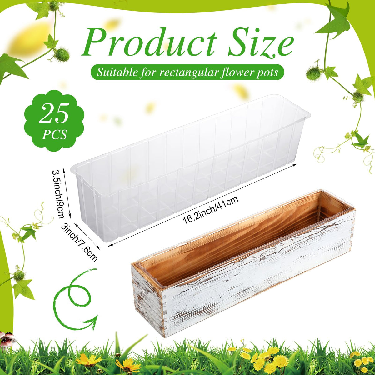 Domensi plastic liner protects wooden planter box from moisture.