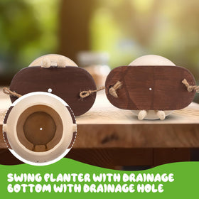 Domensi beige swing planter blends neutral color with home interiors.