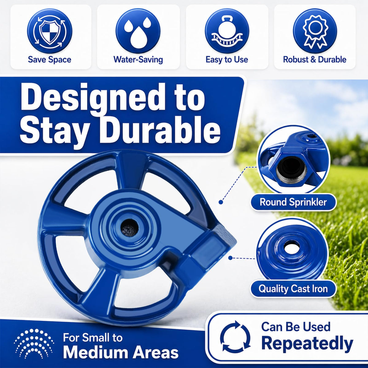 Domensi sprinklers with threaded joints simplify installation and repositioning across your lawn.