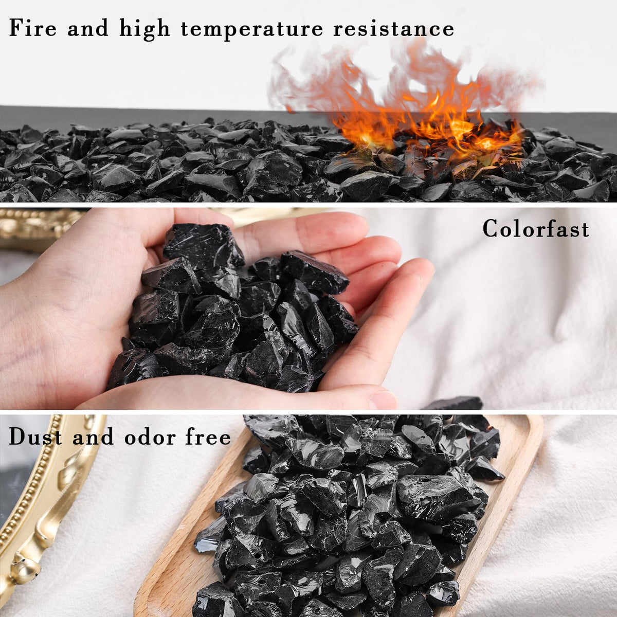 DomeStar 10LB black fire pit glass easy-clean smooth surface simplifies maintenance.