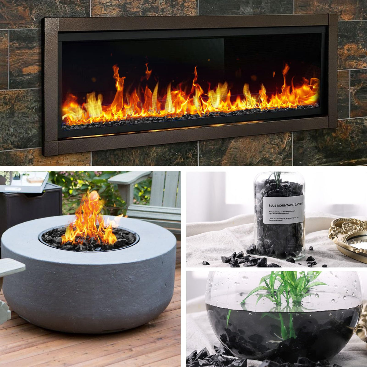 DomeStar 10LB black fire pit glass vivid-glow creates captivating ambiance for evenings.