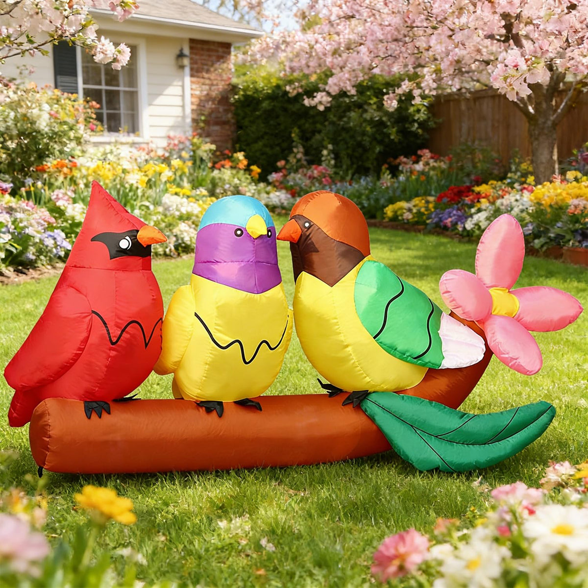 DomKom 8FT inflatable birds among flowers brighten your lawn.