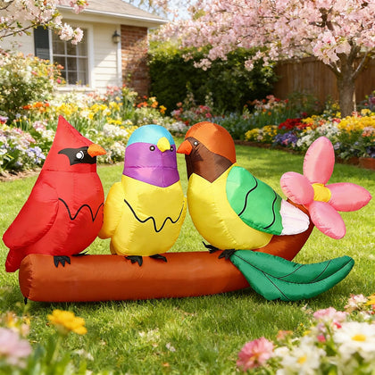 DomKom 8FT inflatable birds among flowers brighten your lawn.