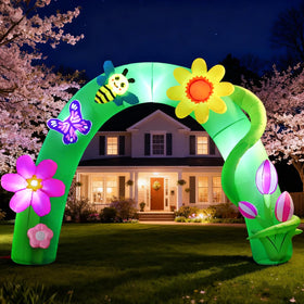 DomKom floral arch over walkway enhances entryways and photos