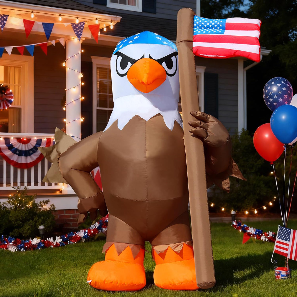 DomKom LED illuminated eagle inflatable brightening the lawn for Independence Day